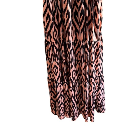 English Factory Womens XS Ikat Maxi Dress Orange Black Tiered Ruffle Sleeve - Picture 9 of 15